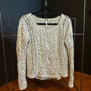 Free People Cotton Blend Gray Cable Knit Crew Neck Sweater